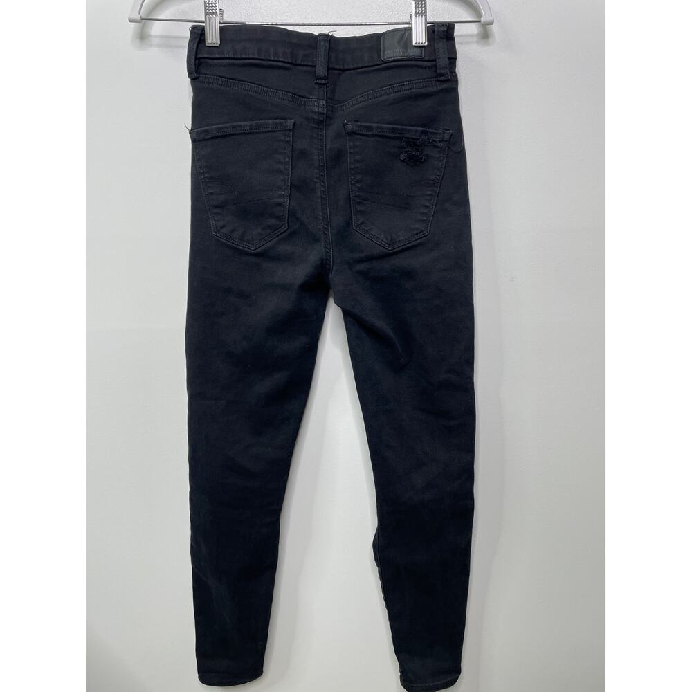 American Eagle Curvy High Rise Distressed Denim Jegging Jeans Black Punk Goth 0 - Picture 5 of 10